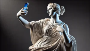 Römische Skulptur einer frau mit handy für UnyteAgency